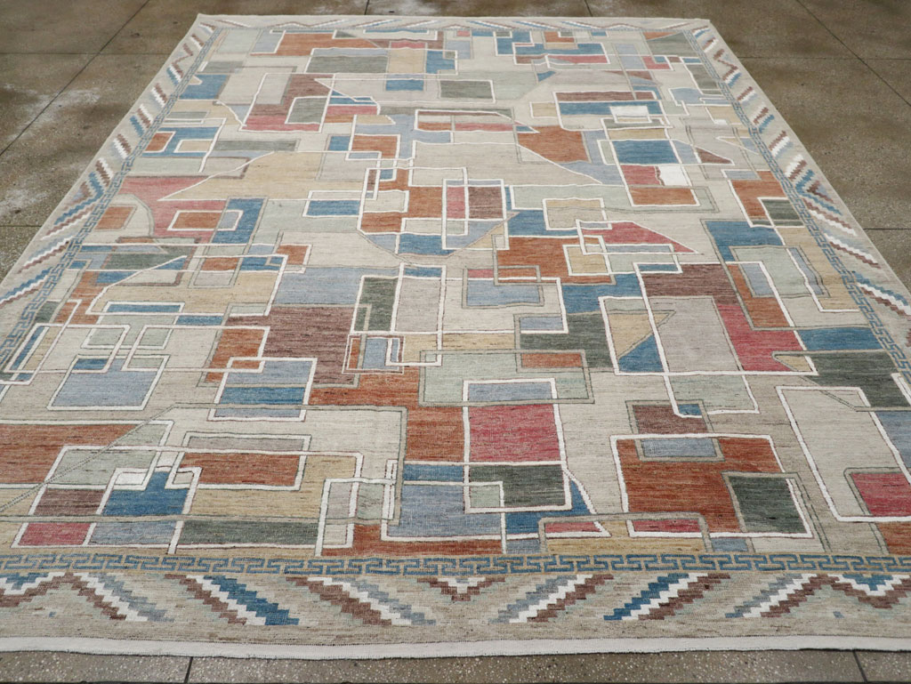 Modern East Turkestan Art Deco Room Size Carpet, No.33399 - Staging