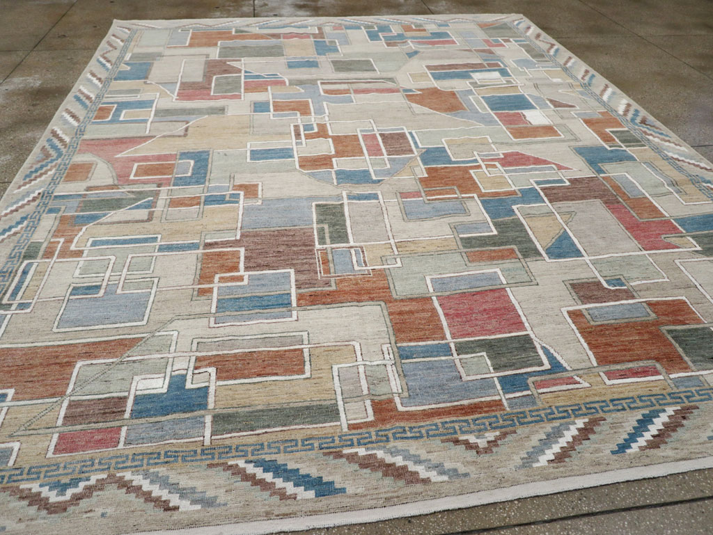 Modern East Turkestan Art Deco Room Size Carpet, No.33399 - Staging