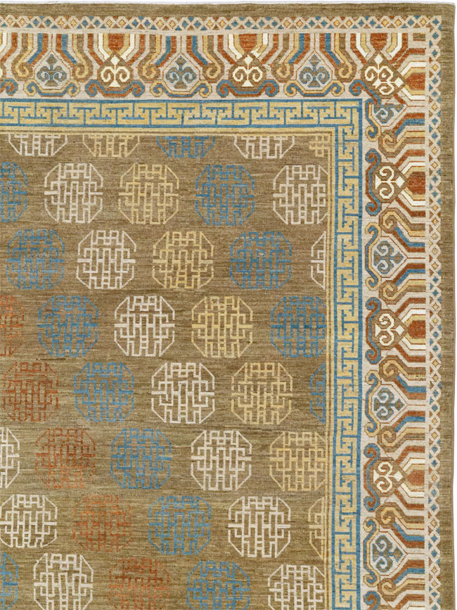 Modern East Turkestan Khotan Room Size Carpet, No.33400 - Staging