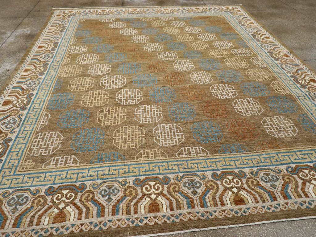 Modern East Turkestan Khotan Room Size Carpet, No.33400 - Staging
