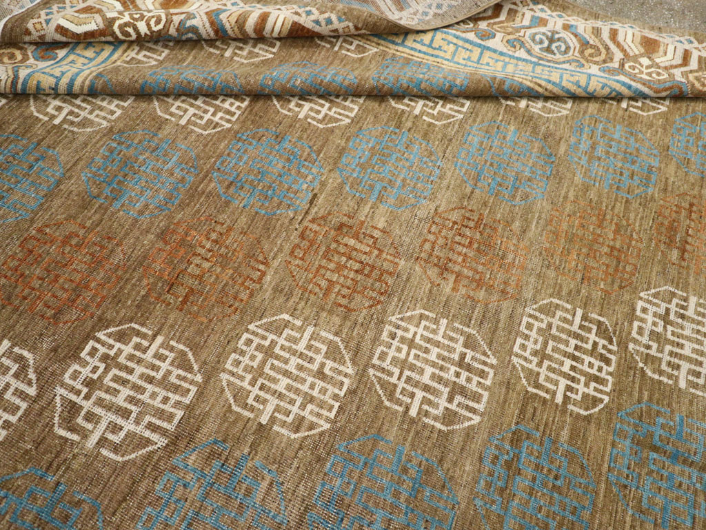 Modern East Turkestan Khotan Room Size Carpet, No.33400 - Staging