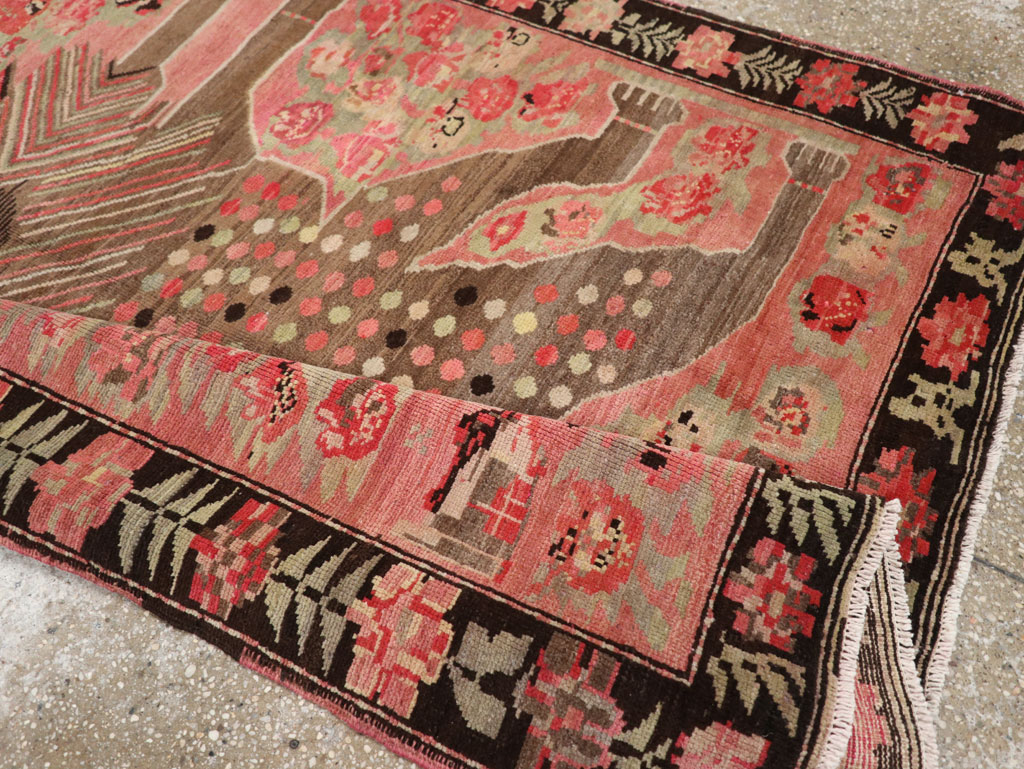 Vintage Caucasian Karabagh Pictorial Accent Rug, No.33421 - Staging