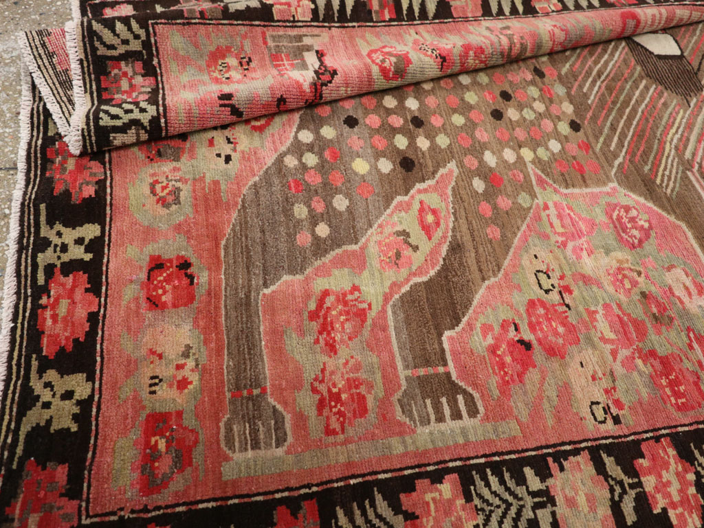 Vintage Caucasian Karabagh Pictorial Accent Rug, No.33421 - Staging