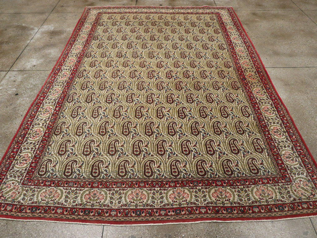 Vintage Persian Quom Room Size Carpet, No.33423 - Staging