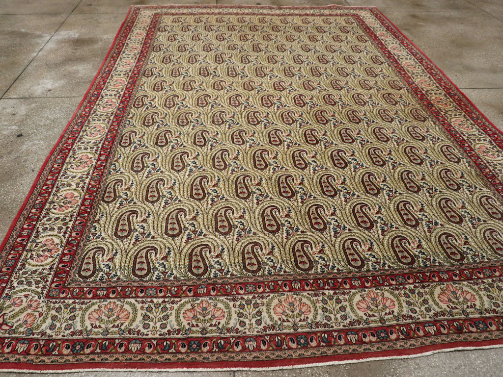 Vintage Persian Quom Room Size Carpet, No.33423 - Staging
