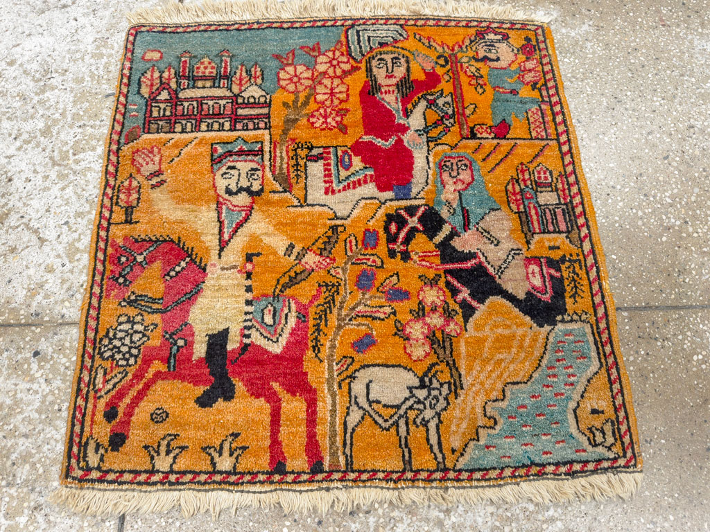 Antique Persian Tabriz Pictorial Rug, No.33425 - Staging
