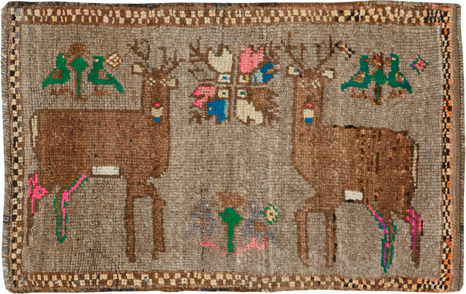 Vintage Turkish Anatolian Pictorial Rug (Pair: 1 of 2), No.33444 - Staging