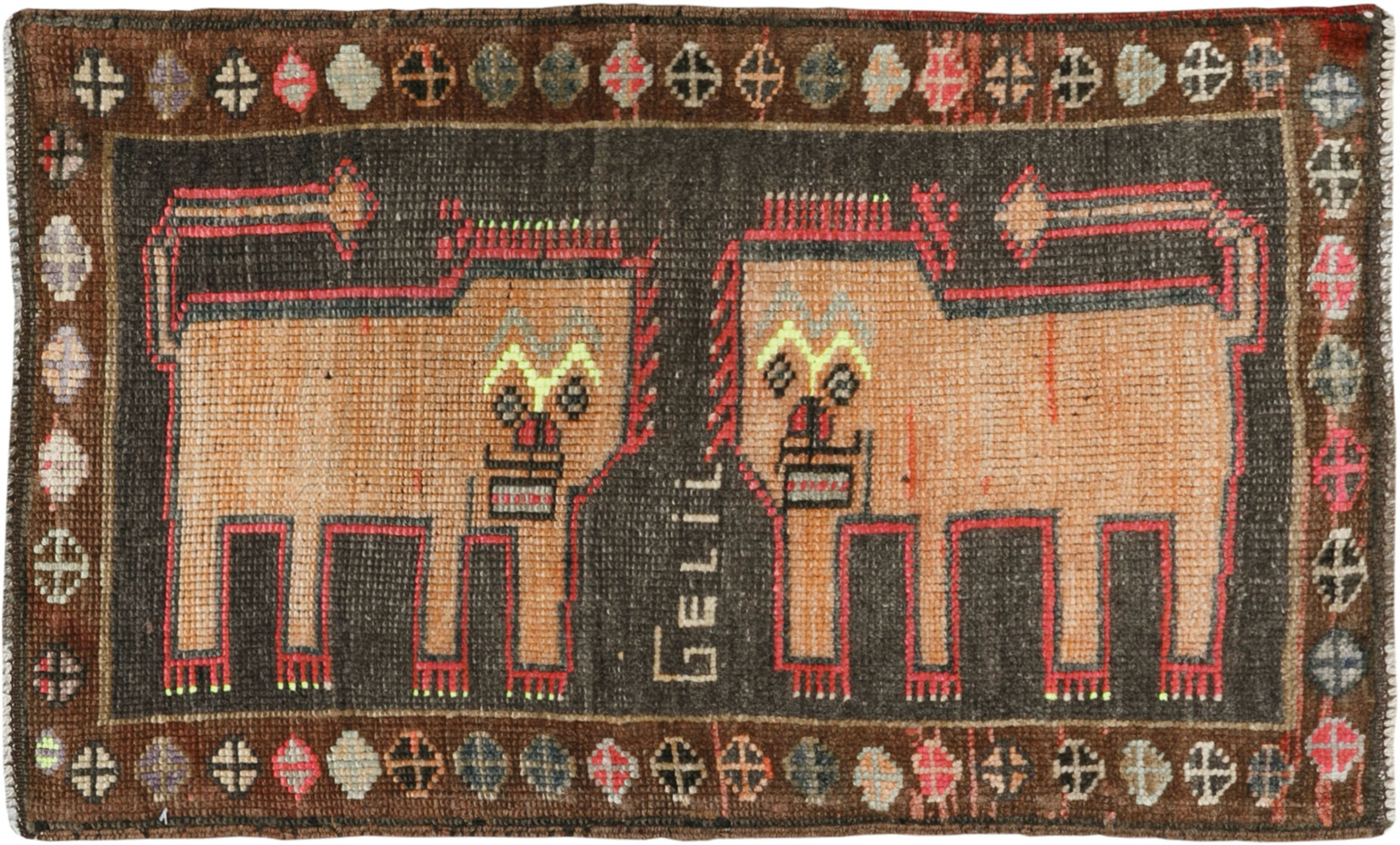 Vintage Turkish Anatolian Pictorial Rug, No.33449 - Staging