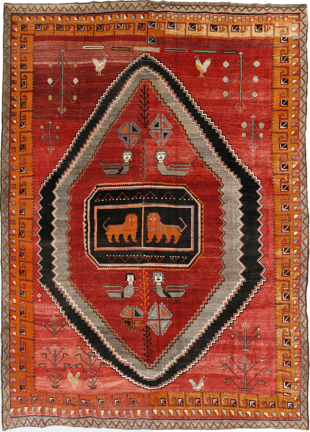 Vintage Turkish Anatolian Pictorial Room Size Carpet, No.33460 - Staging