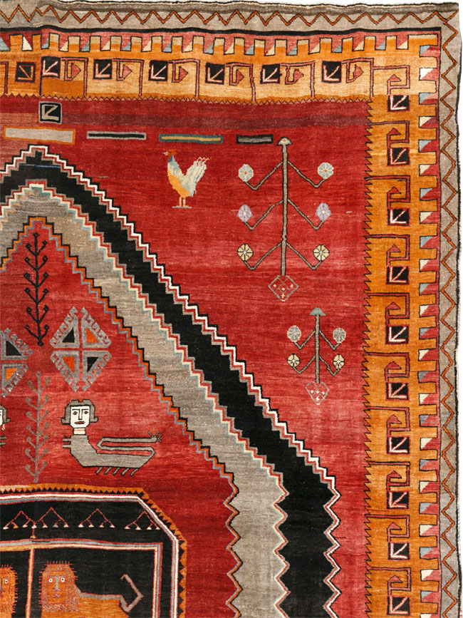 Vintage Turkish Anatolian Pictorial Room Size Carpet, No.33460 - Staging