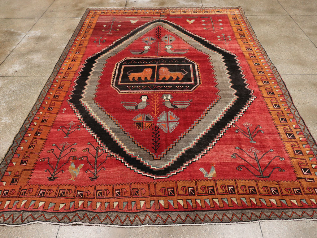 Vintage Turkish Anatolian Pictorial Room Size Carpet, No.33460 - Staging