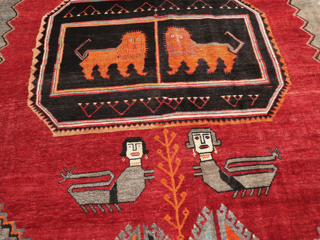 Vintage Turkish Anatolian Pictorial Room Size Carpet, No.33460 - Staging