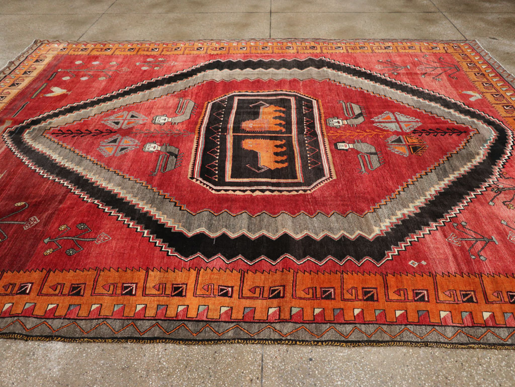 Vintage Turkish Anatolian Pictorial Room Size Carpet, No.33460 - Staging