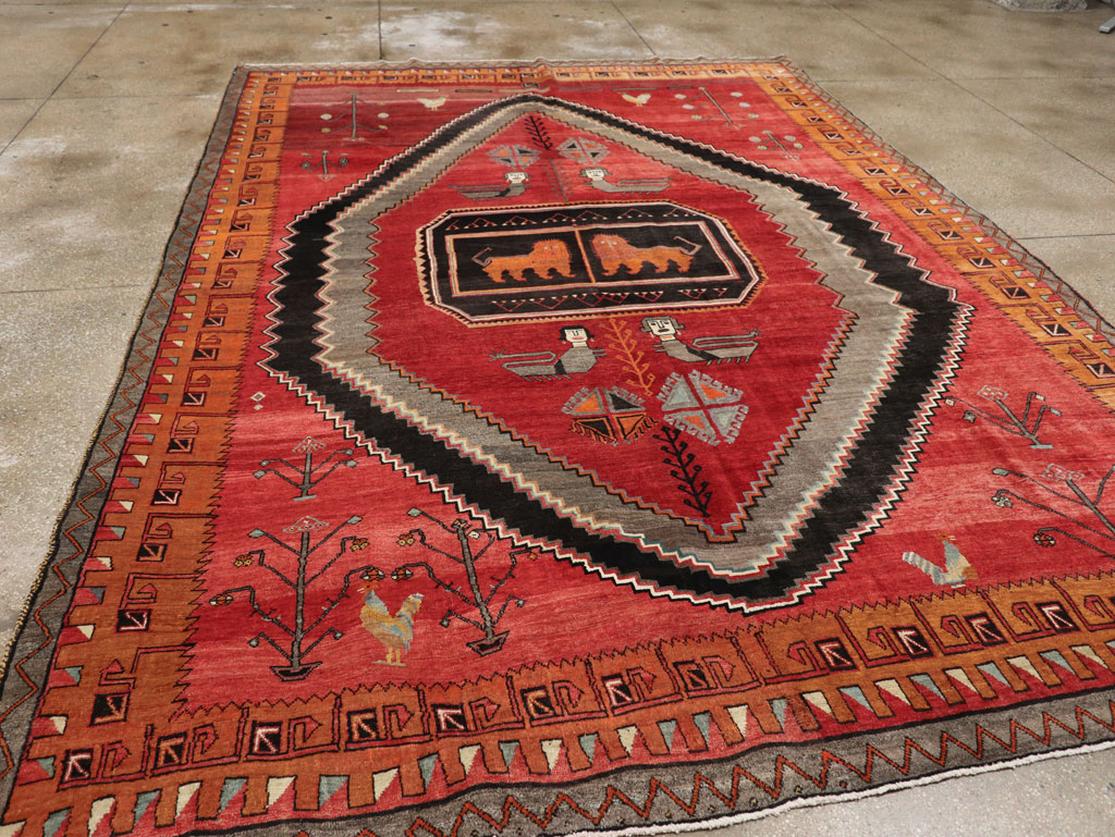 Vintage Turkish Anatolian Pictorial Room Size Carpet, No.33460 - Staging