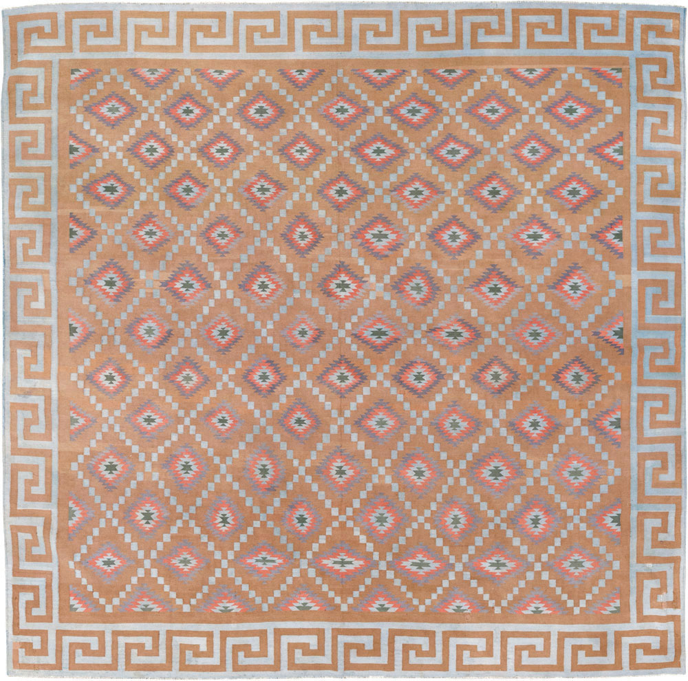 Vintage Indian Flatweave Dhurrie Square Room Size Carpet, No.33577 - Staging
