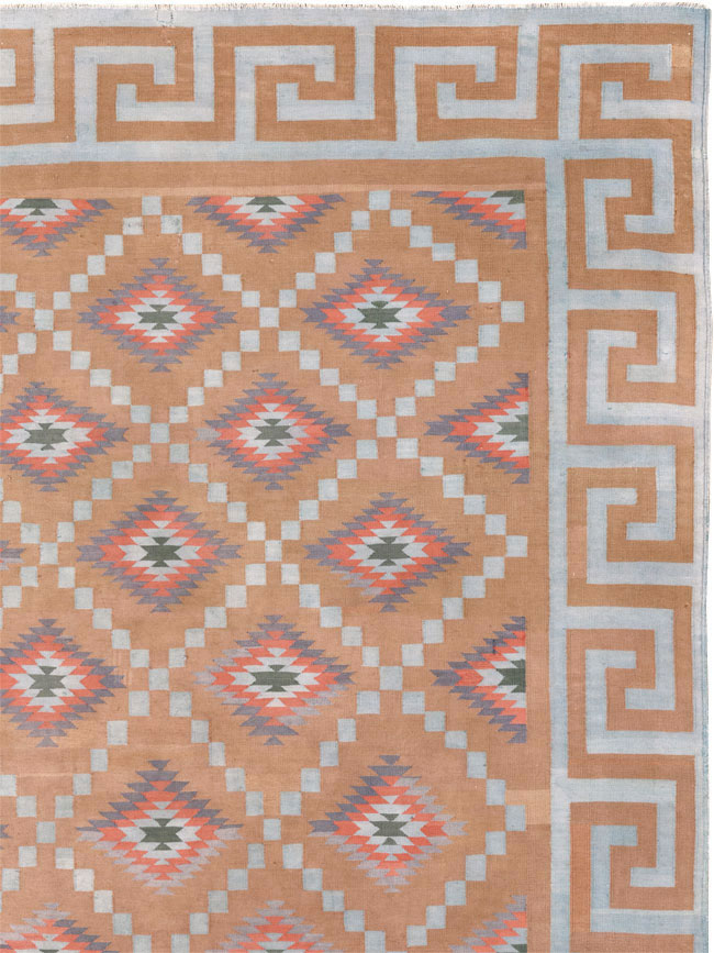 Vintage Indian Flatweave Dhurrie Square Room Size Carpet, No.33577 - Staging