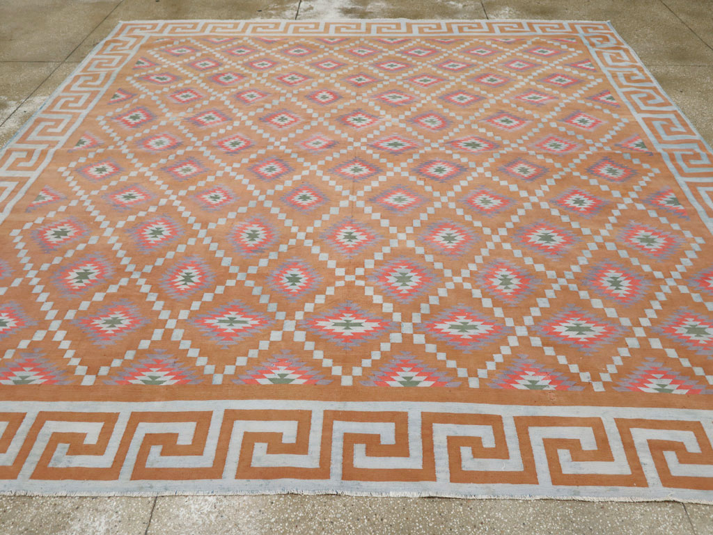 Vintage Indian Flatweave Dhurrie Square Room Size Carpet, No.33577 - Staging