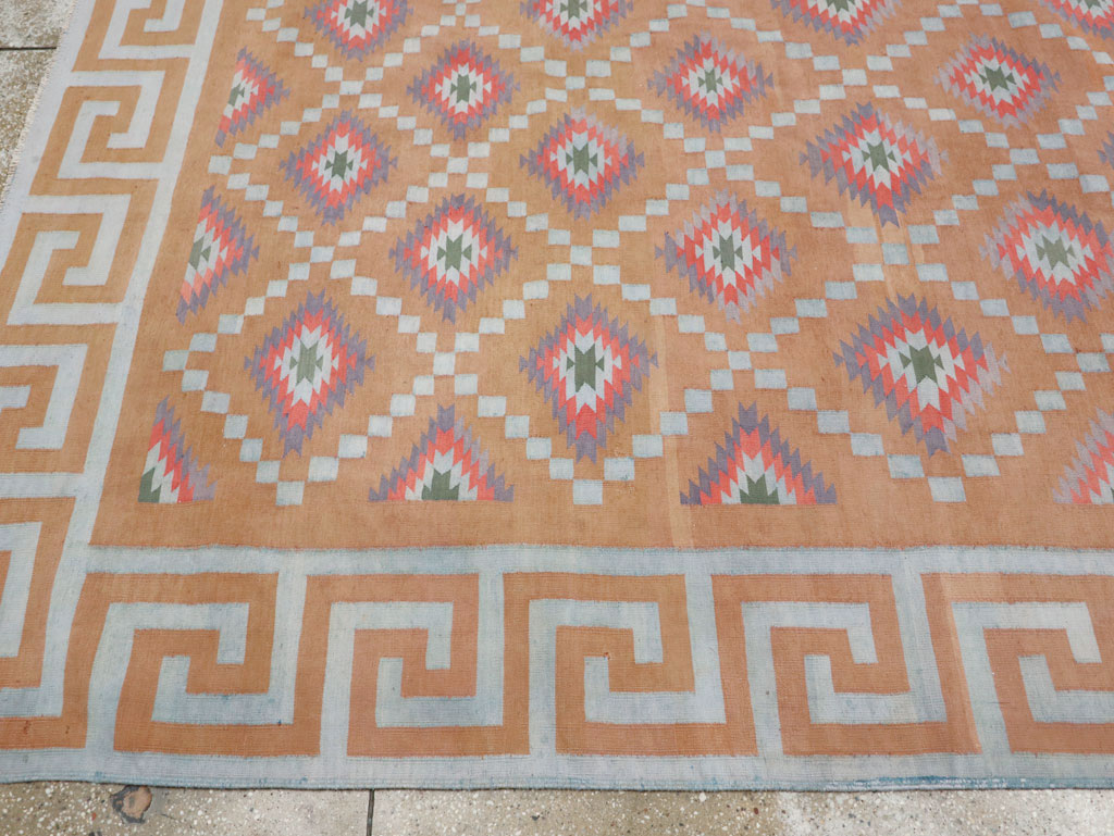 Vintage Indian Flatweave Dhurrie Square Room Size Carpet, No.33577 - Staging