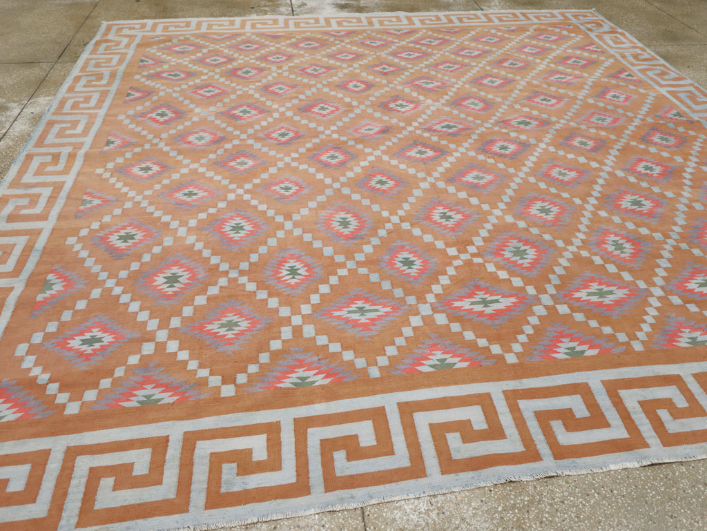 Vintage Indian Flatweave Dhurrie Square Room Size Carpet, No.33577 - Staging