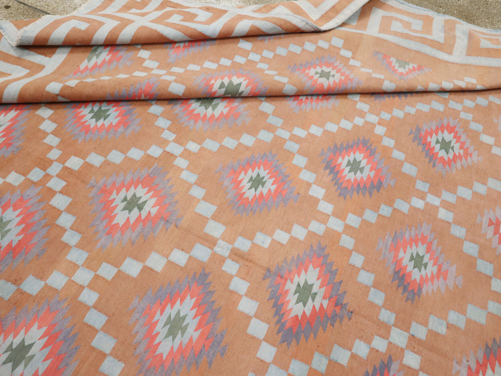 Vintage Indian Flatweave Dhurrie Square Room Size Carpet, No.33577 - Staging