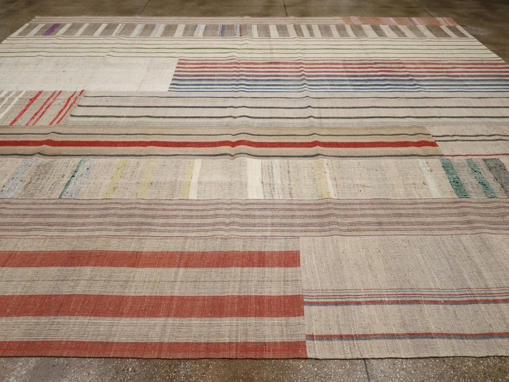 Vintage Turkish Flatweave Kilim Large Room Size Carpet, No.33597 - Staging