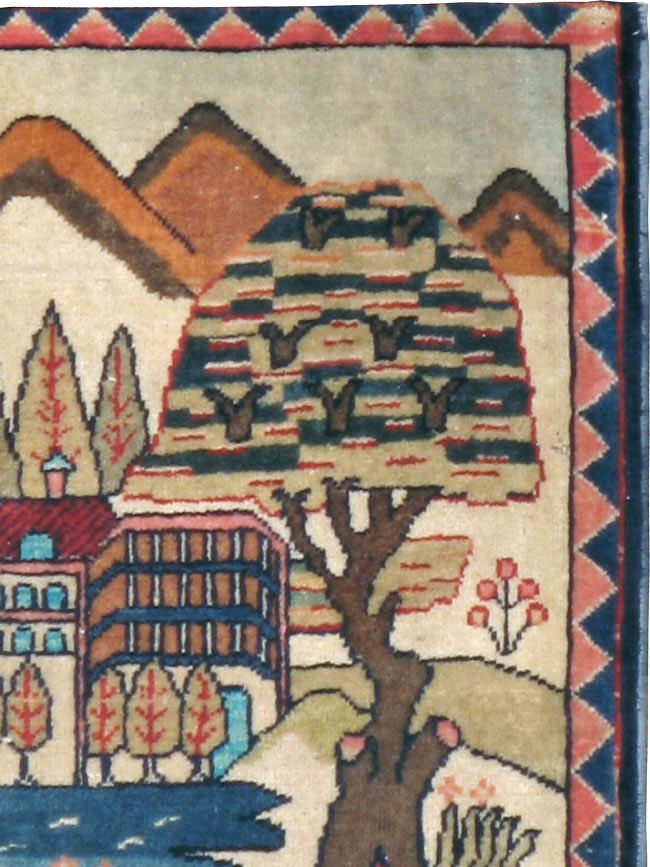 Antique Persian Kashan Pictorial Rug, No.8103 - Staging