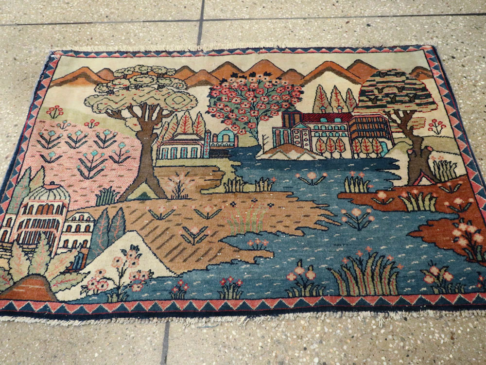 Antique Persian Kashan Pictorial Rug, No.8103 - Staging