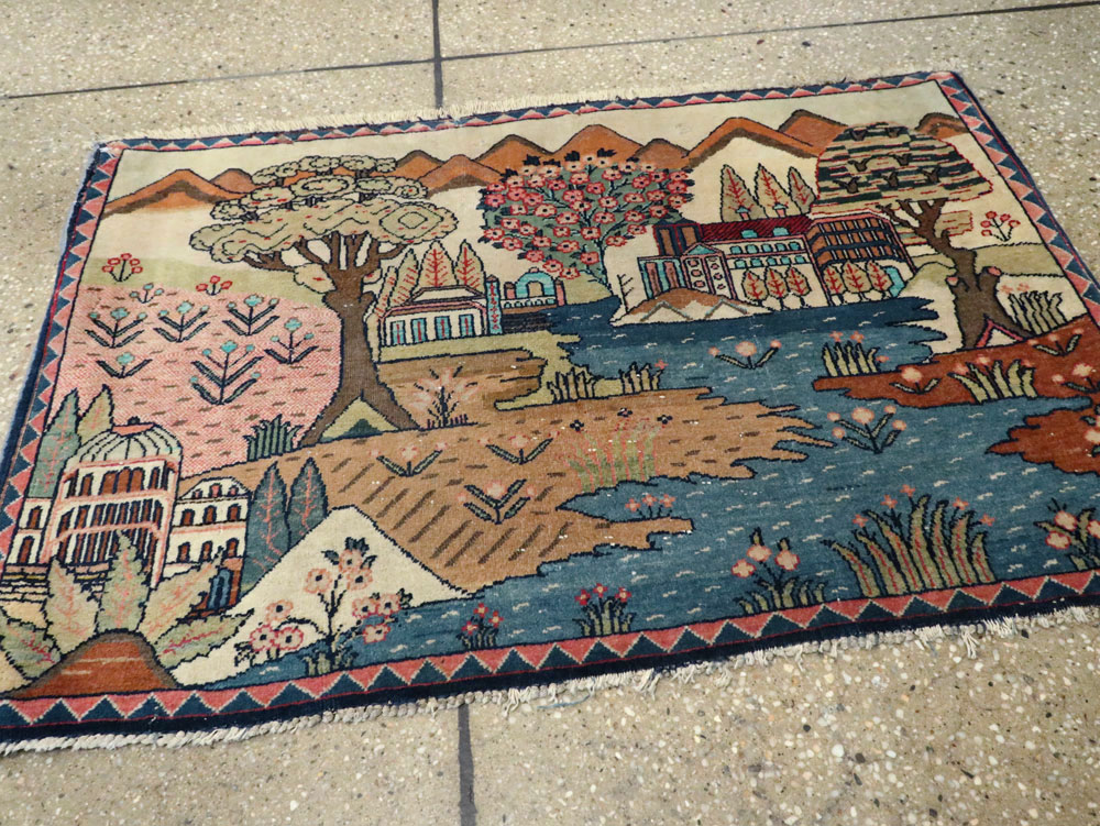 Antique Persian Kashan Pictorial Rug, No.8103 - Staging