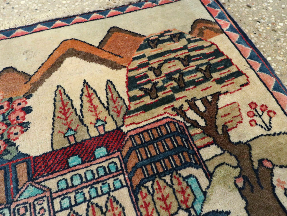 Antique Persian Kashan Pictorial Rug, No.8103 - Staging