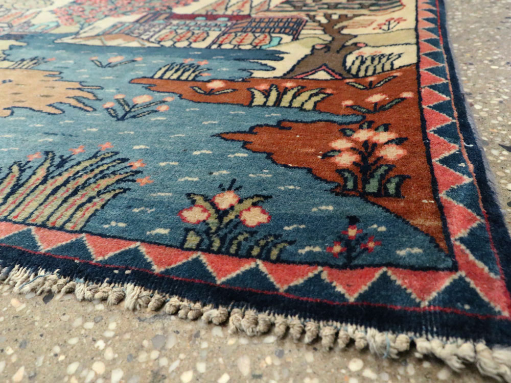 Antique Persian Kashan Pictorial Rug, No.8103 - Staging