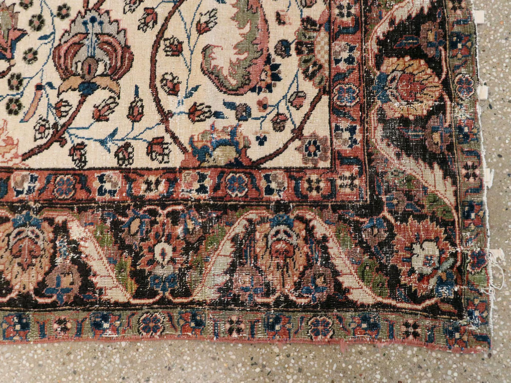 Antique Persian Tabriz Distressed Rug, No.8114 - Staging