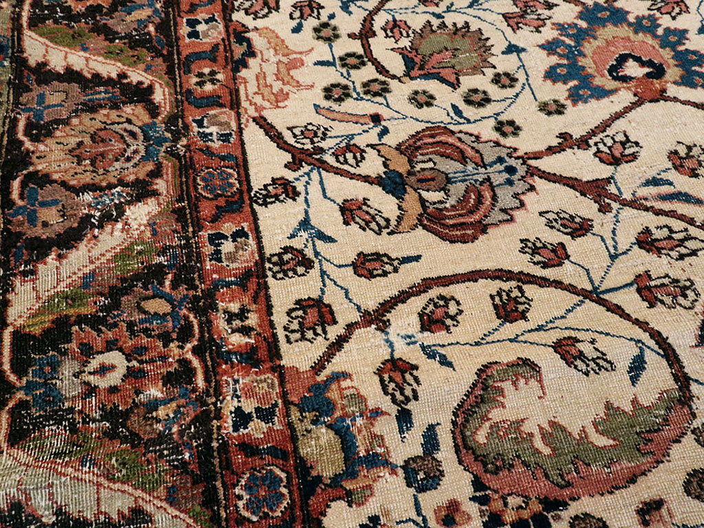 Antique Persian Tabriz Distressed Rug, No.8114 - Staging