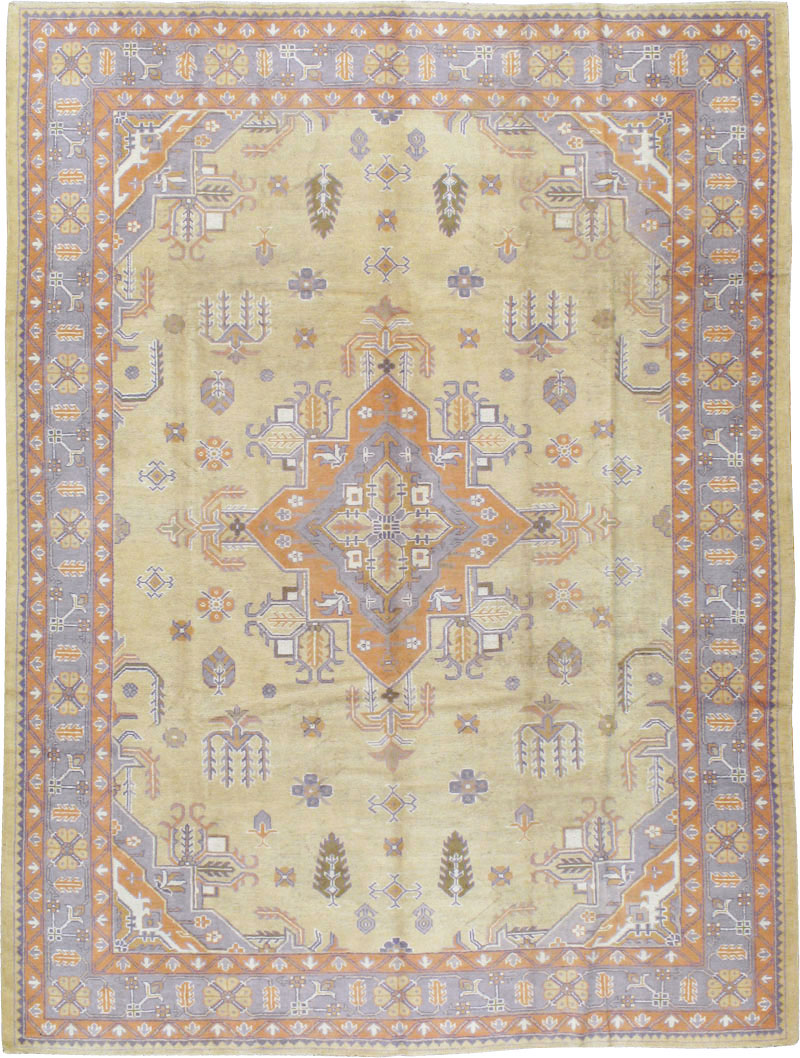 Vintage Turkish Oushak Room Size Carpet, No.8194 - Staging