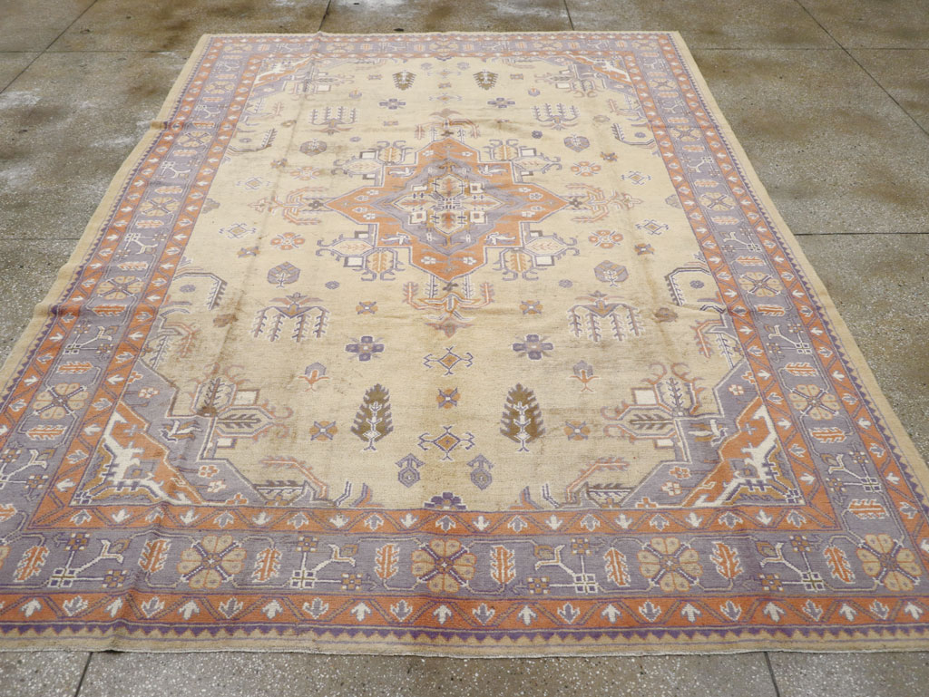 Vintage Turkish Oushak Room Size Carpet, No.8194 - Staging