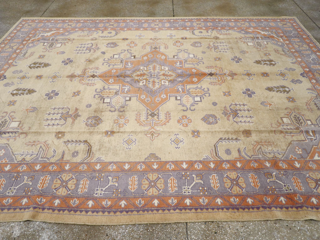 Vintage Turkish Oushak Room Size Carpet, No.8194 - Staging