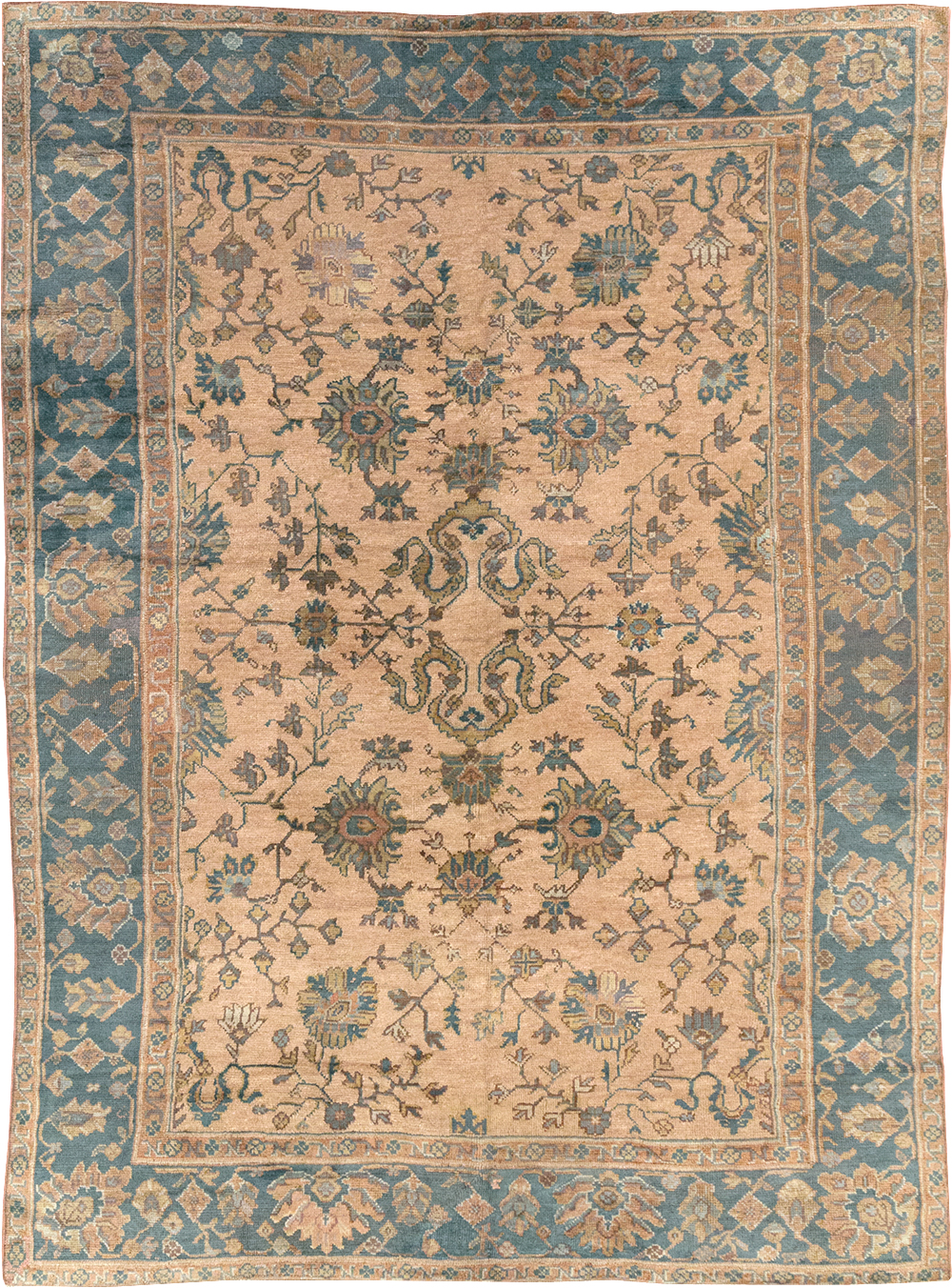 Vintage Turkish Oushak Room Size Carpet, No.8198 - Staging