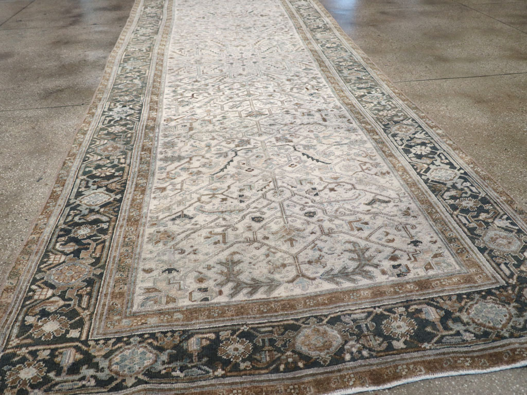 Vintage Persian Heriz Wide Gallery Runner, No.8246 - Staging