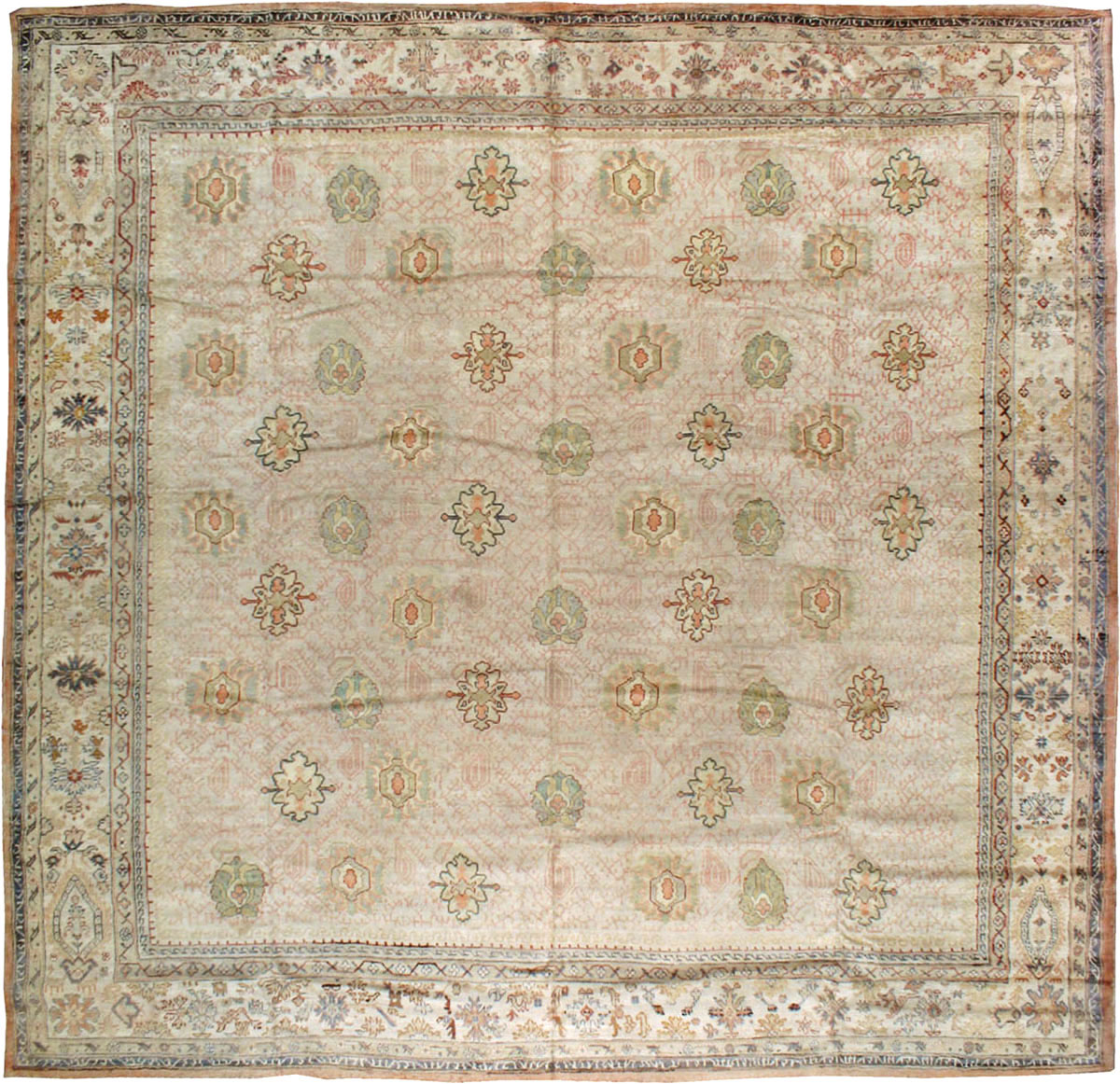 Antique Turkish Oushak Square Carpet, No.8268 - Staging