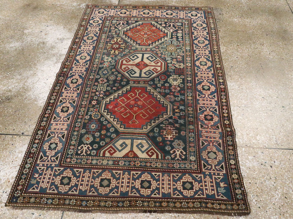 Antique Caucasian Shirvan Rug, No.8687 - Staging