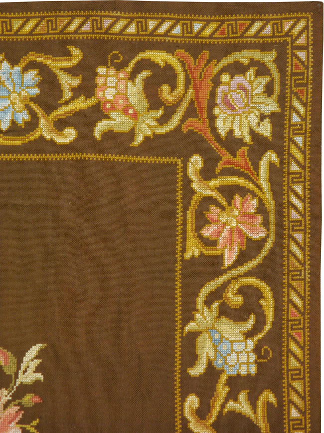 Vintage Ukrainian Needlepoint Accent Rug, No.8879 - Staging
