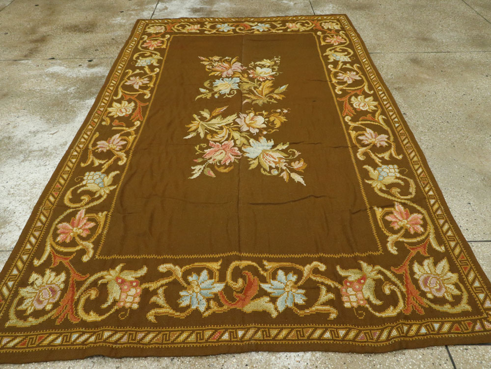 Vintage Ukrainian Needlepoint Accent Rug, No.8879 - Staging