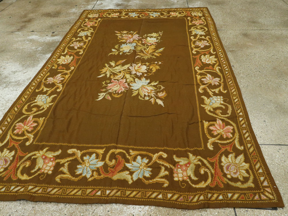 Vintage Ukrainian Needlepoint Accent Rug, No.8879 - Staging