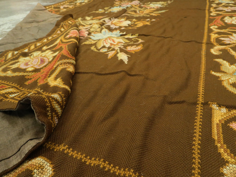 Vintage Ukrainian Needlepoint Accent Rug, No.8879 - Staging