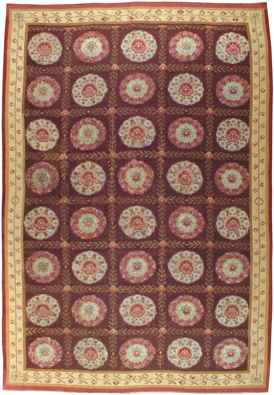 Antique French Flatweave Aubusson Large Carpet, No.8905 - Staging