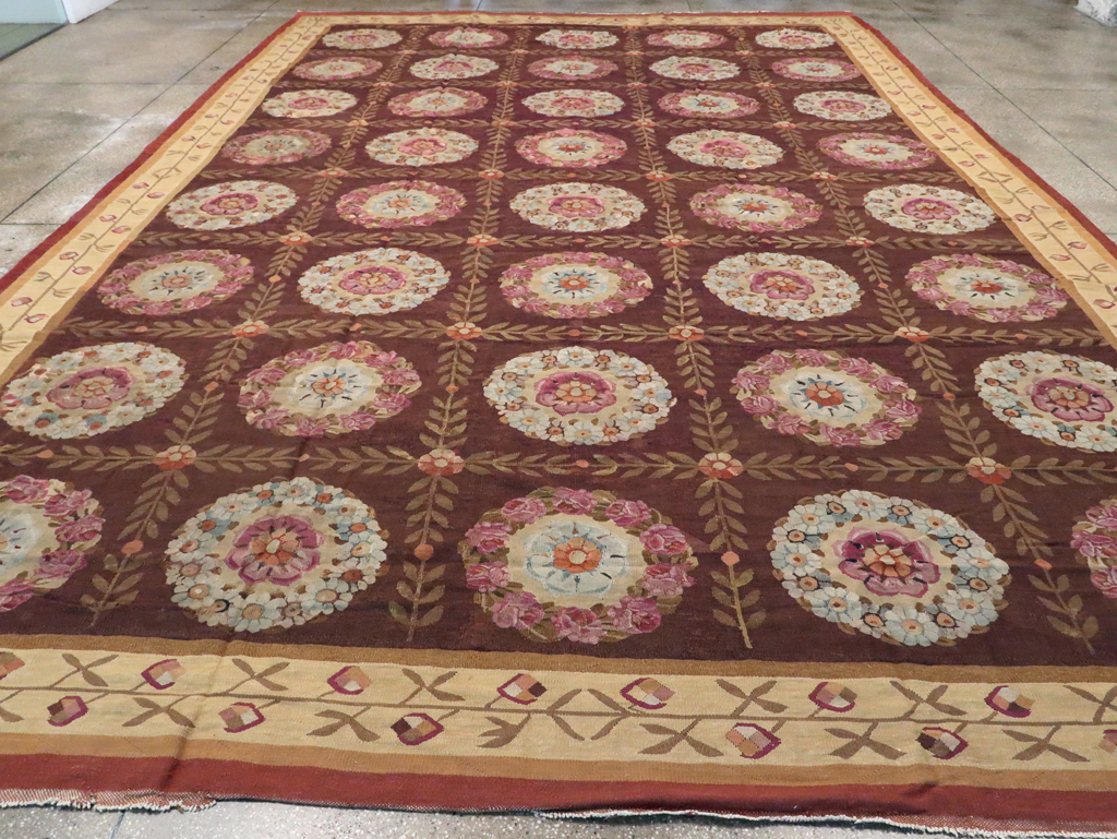 Antique French Flatweave Aubusson Large Carpet, No.8905 - Staging