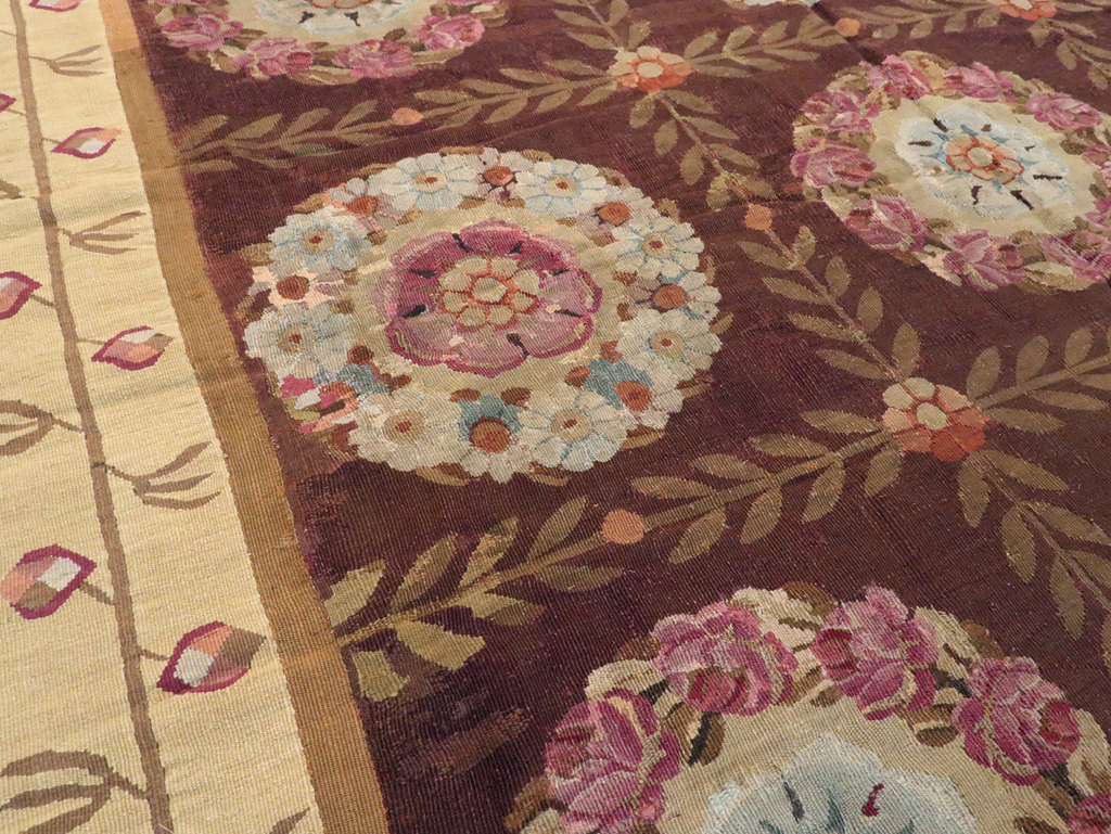 Antique French Flatweave Aubusson Large Carpet, No.8905 - Staging