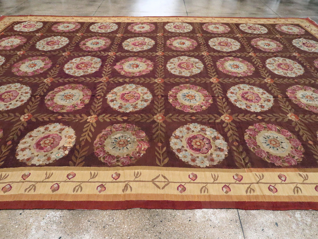Antique French Flatweave Aubusson Large Carpet, No.8905 - Staging