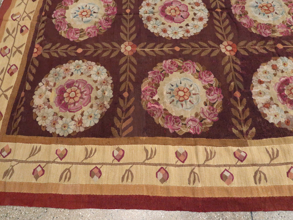 Antique French Flatweave Aubusson Large Carpet, No.8905 - Staging