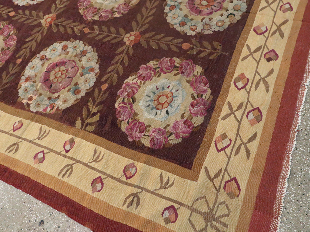 Antique French Flatweave Aubusson Large Carpet, No.8905 - Staging