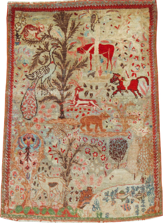 Vintage Persian Tabriz Pictorial Rug, No.9057 - Staging